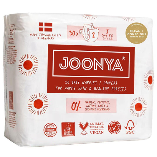 Joonya Baby Diapers, Size 2 S (7-13 lb) - 1 Bag of 30 - New Range - NonToxic, Eco-Friendly, Ultra