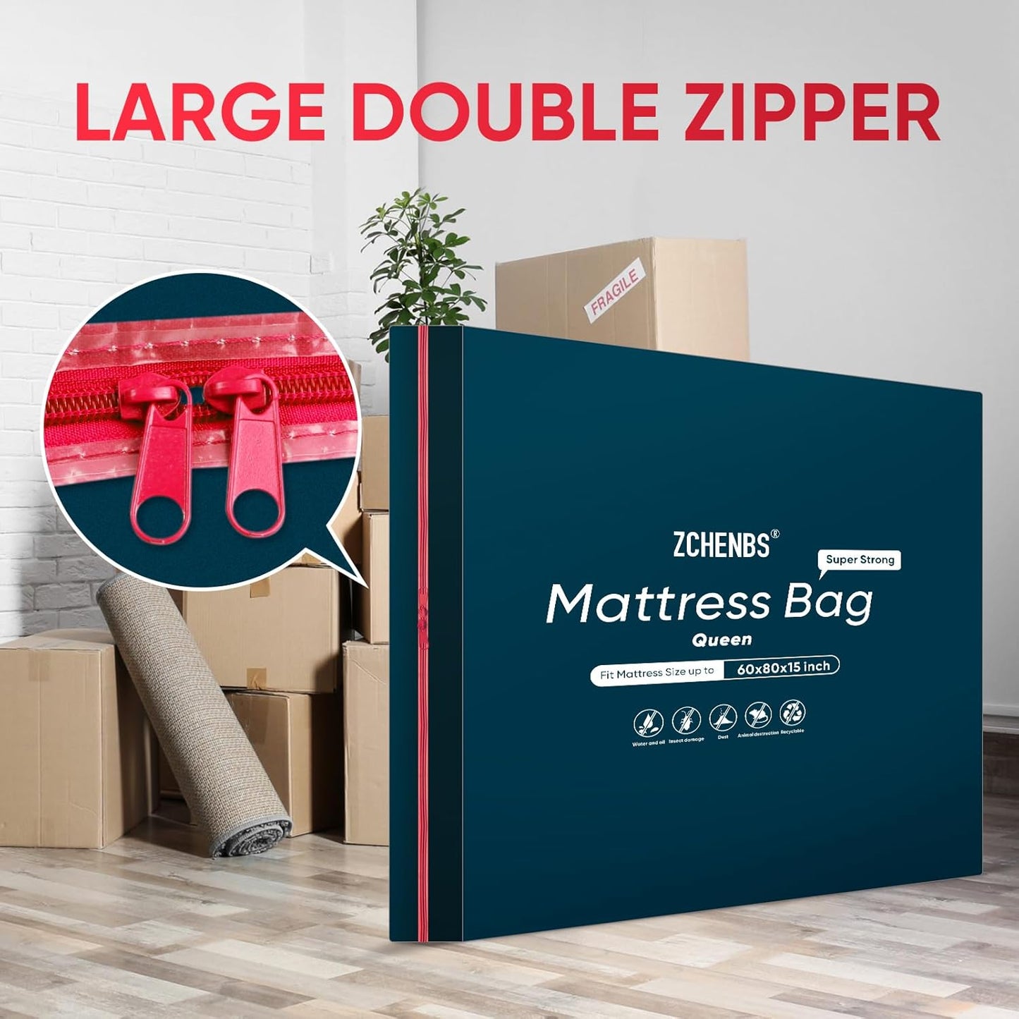 ZCHENBS® – Mattress Bags for Moving and Storage,Mattress Bag with Zippers,5 Mil Ultra-Thick Bed