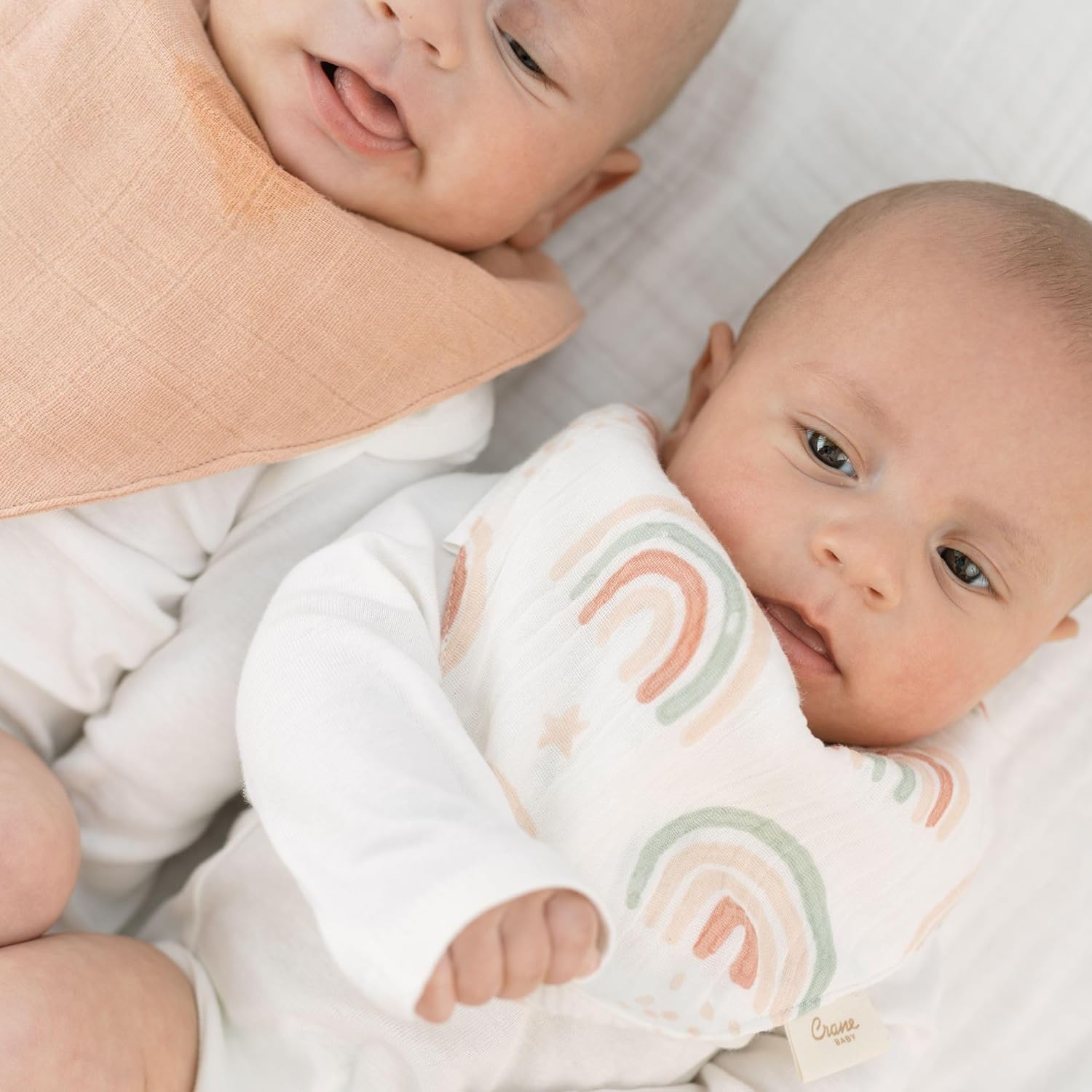 Crane 100% Cotton Baby Bib Set - Butterfly & Rainbow Muslin Bibs - Set of 3 Drool Bibs for Baby