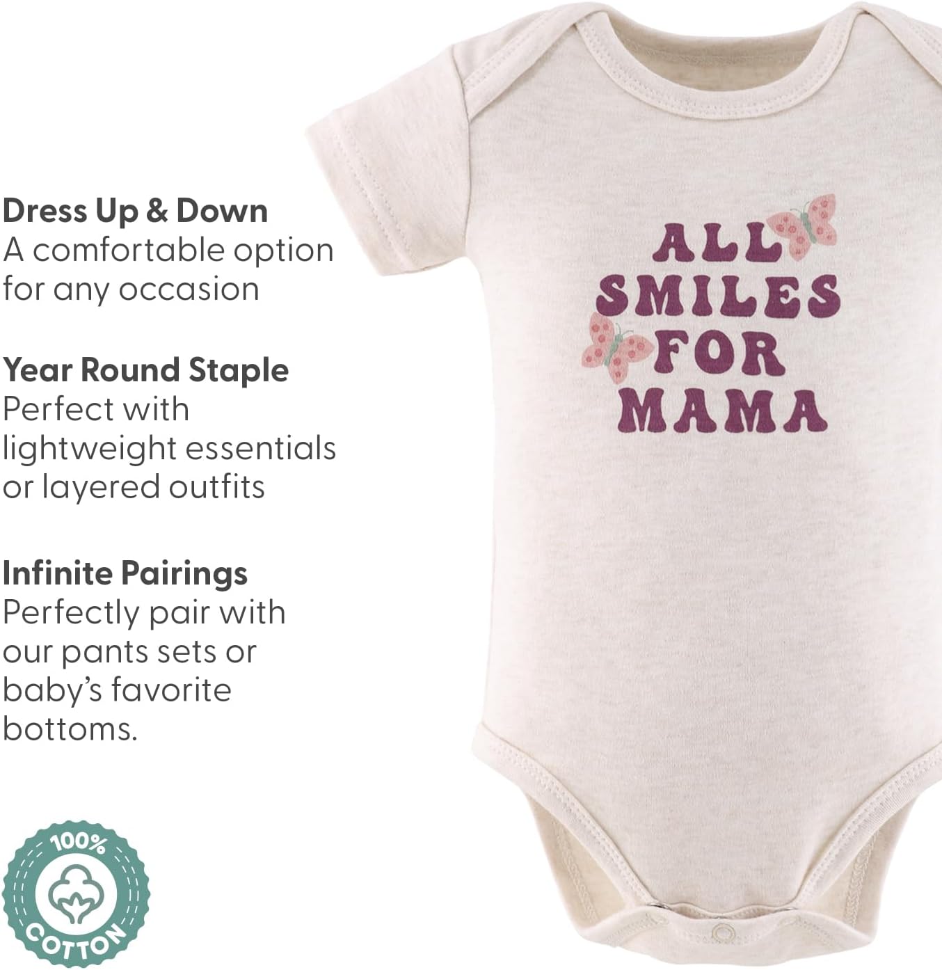 The Peanutshell Baby Girl Short Sleeve Bodysuits - 100% Cotton Infant Outfits, 0-24 Months