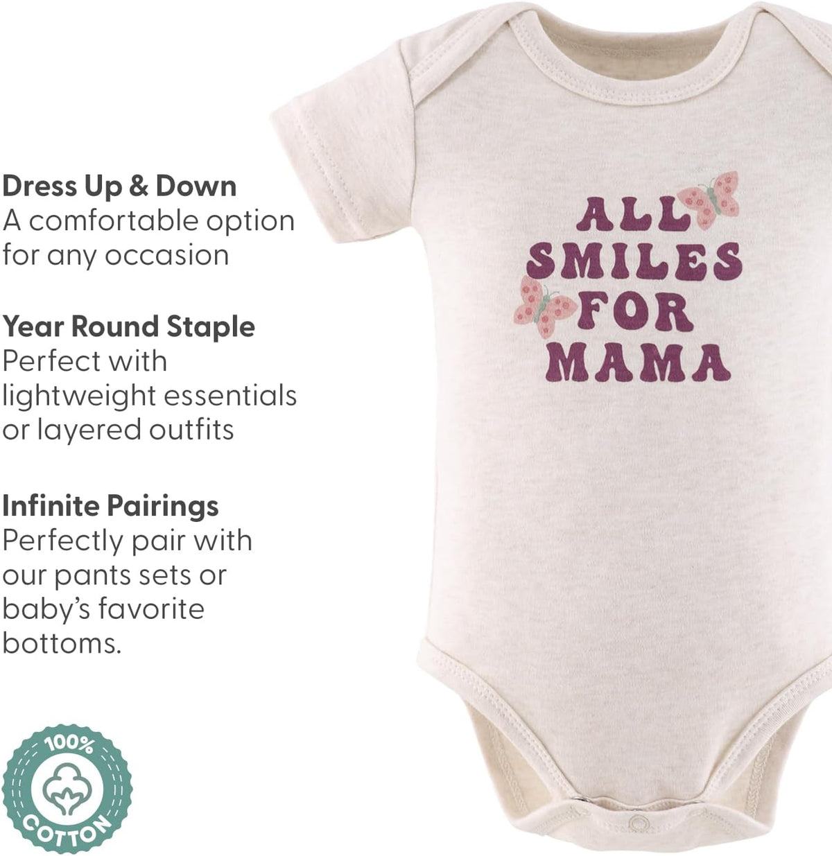 The Peanutshell Baby Girl Short Sleeve Bodysuits - 100% Cotton Infant Outfits, 0-24 Months