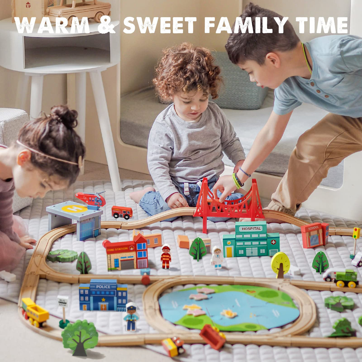 Tiny Land 110PCS Wooden Train Set, Toy Train with Tracks