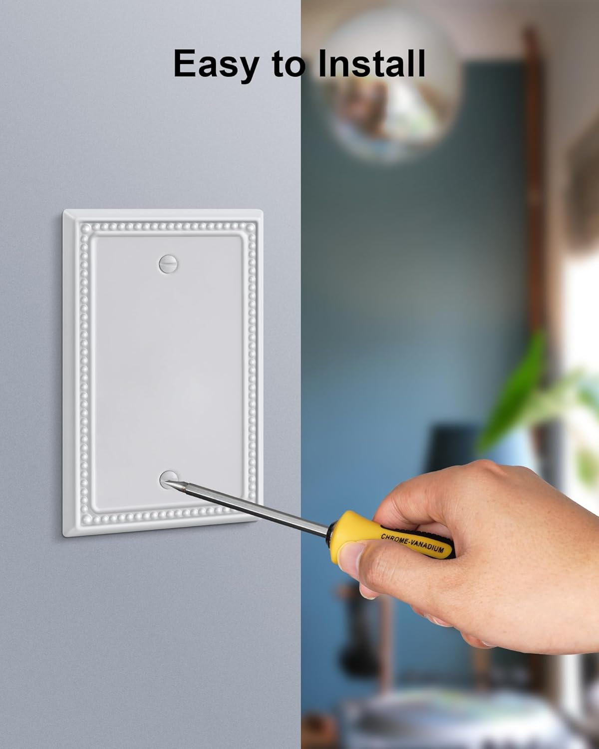 2-Pack Blank Outlet Cover Wall Plate, Metal Switch Plates Outlet Covers, Pure White Pearls Beaded