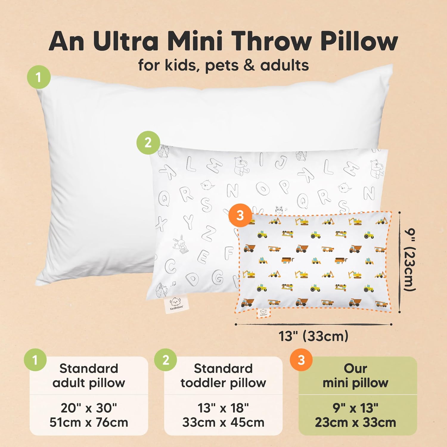 Mini Toddler Pillow with Pillowcase - 9x13 My Little Dreamy Travel Kids Pillow for Sleeping
