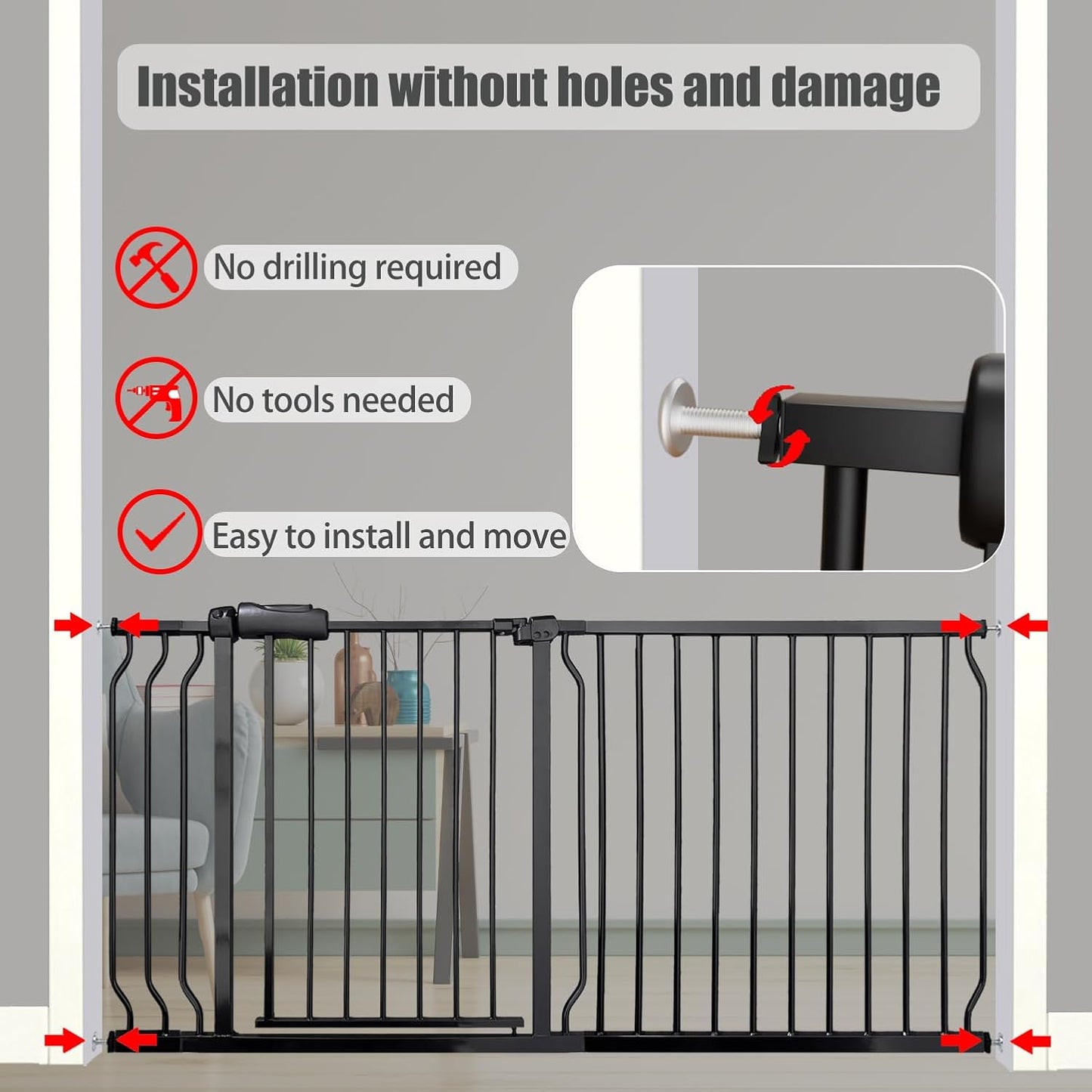 Expandable Baby & Dog Gate 38.5-43.3 Inch, Tension Mounted Indoor Safety Gate for Stairs & Doorways