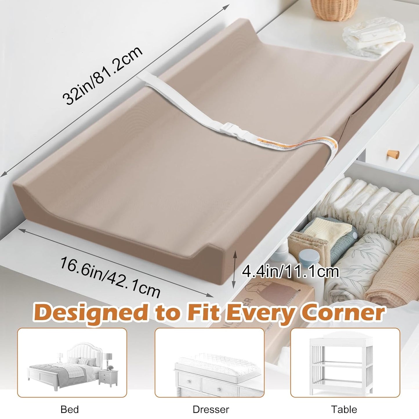 Vegan Leather Baby Changing Pad, Waterproof & Wipeable Soft Diaper Changing Mat 32“ x 16.6"