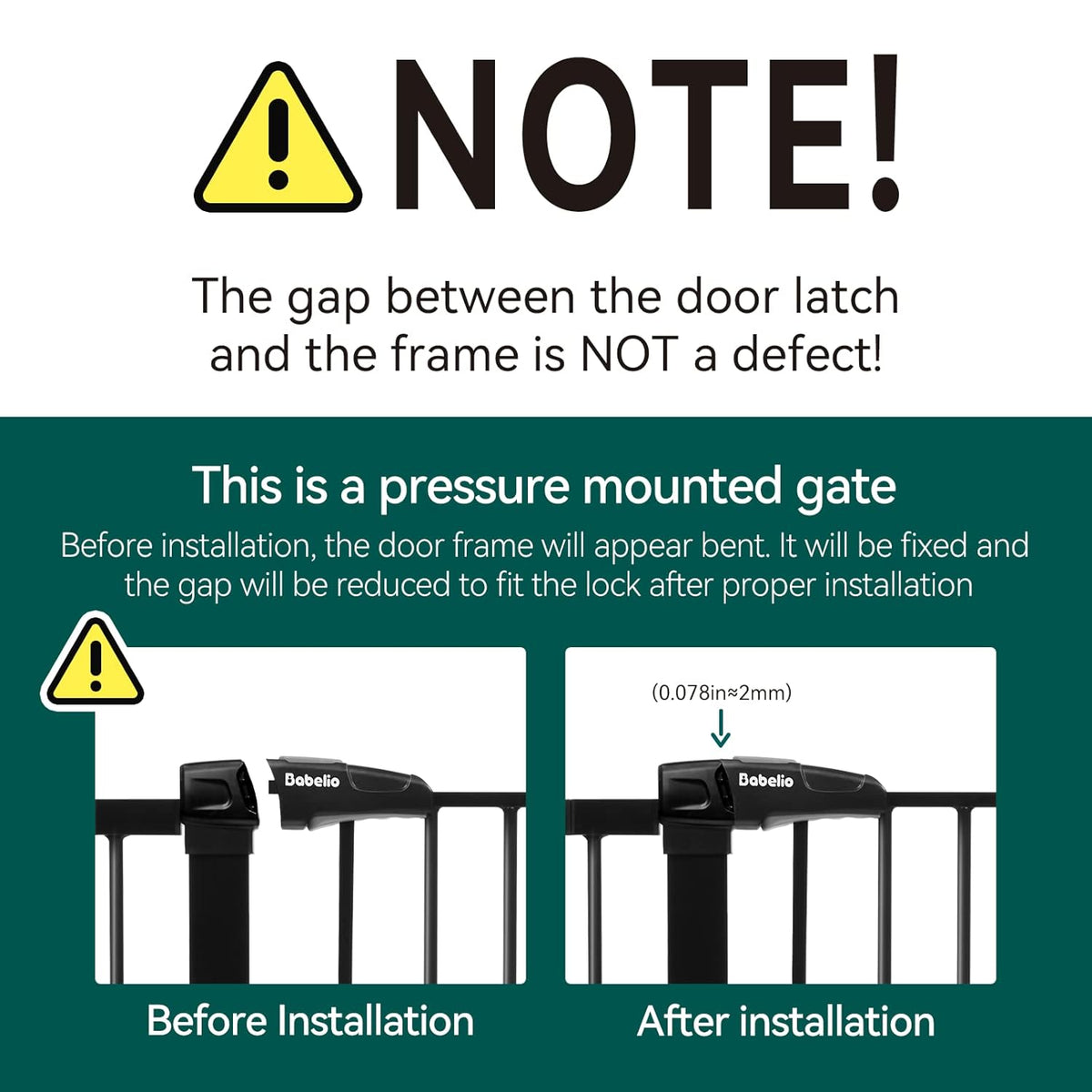 Babelio Baby Gate for Doorways and Stairs, 29-48" Auto Close Dog Gate, Easy-Install Pressure