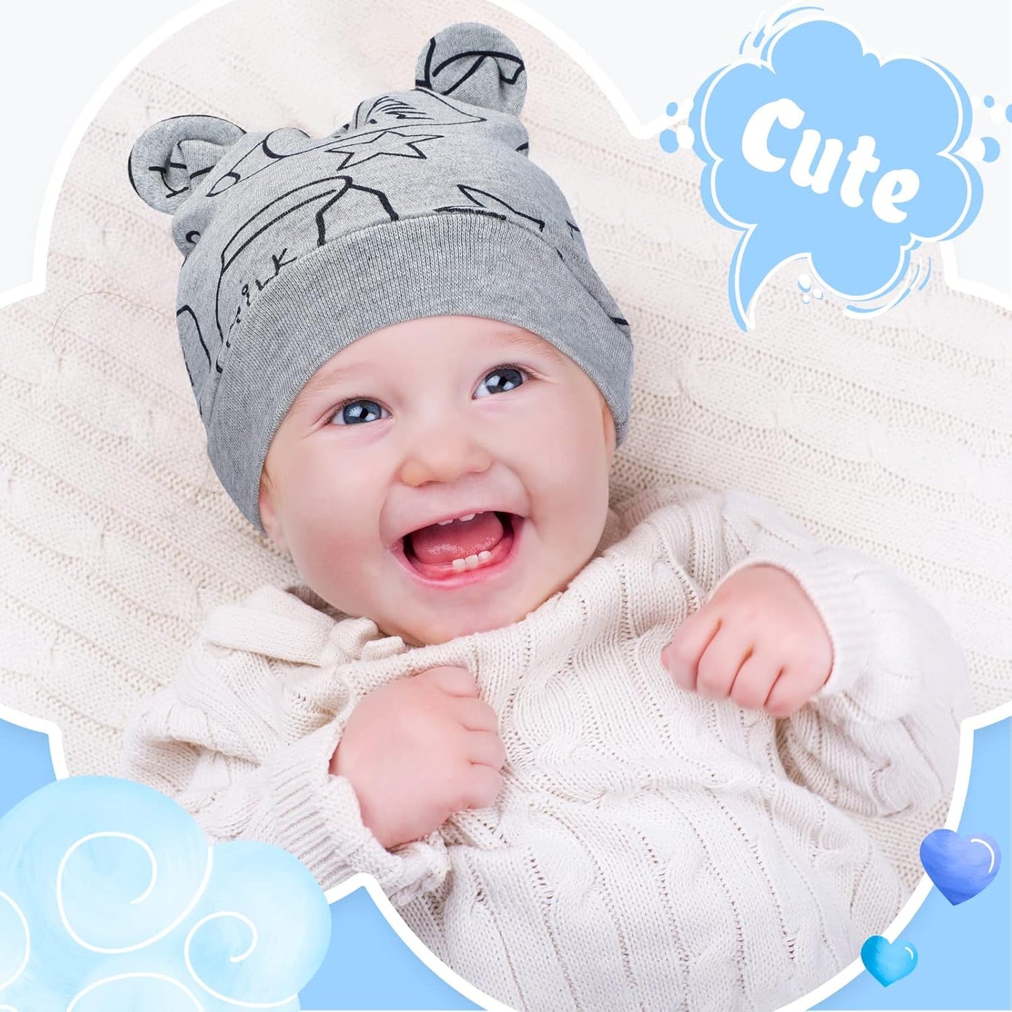 Geyoga 6 Pieces Newborn Baby Hat Bear Ears Infant Caps Baby Boy Girl Toddler Hats Infant Beanie