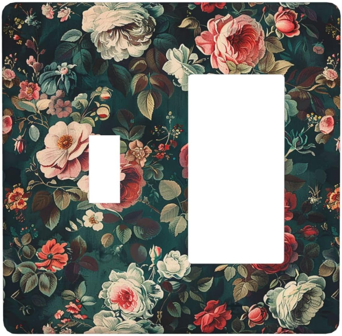 Outlet Covers Baroque Vintage Peony Flower Floral 1 Toggle 1 Rocker Combination Decorative Wall