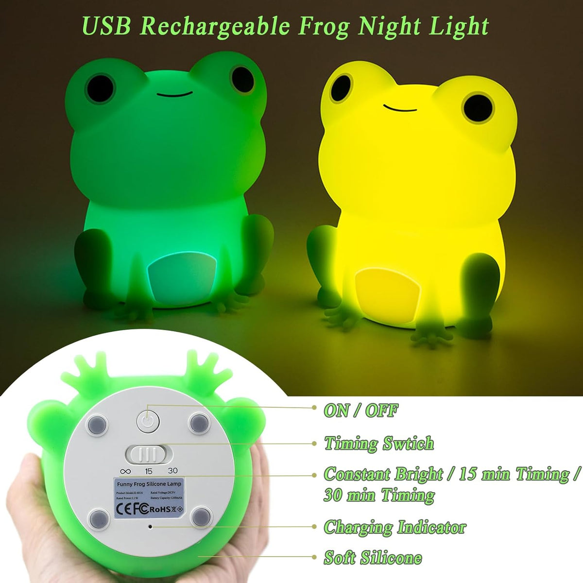 Night Light for Kids, Cute Frog Night Lamp Bedroom Nightlight for Girls Boys Teens, USB