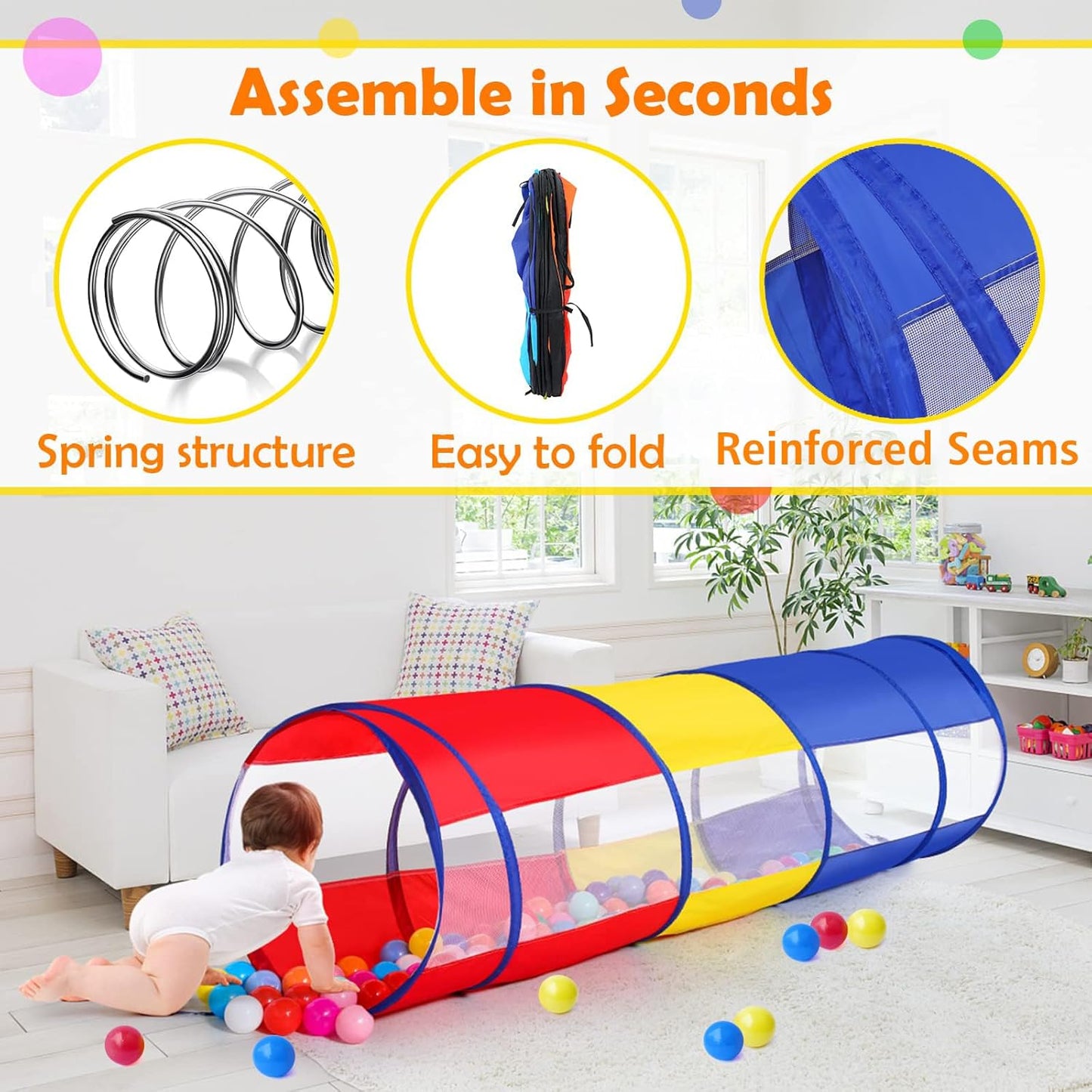 Kids Play Tunnel Tent for Toddlers, Colorful Pop Up Crawl Tunnel Toy for Baby or Pet with