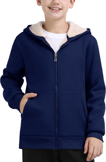 MoFiz Kids Fleece Jackets Sherpa Lined Hoodie Jacket Hooded Zip up Sweatshirt Coats for Boys Girls