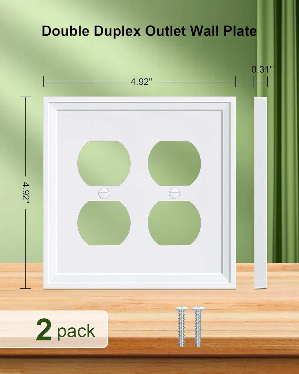2-Pack Double Duplex Outlet Cover, Natural Bamboo Fiber Switch Plates and Outlet Covers, White
