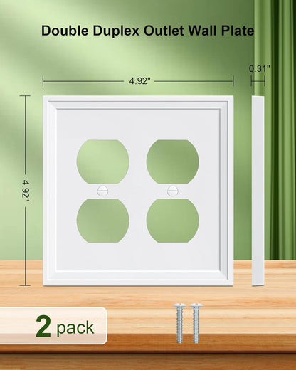 2-Pack Double Duplex Outlet Cover, Natural Bamboo Fiber Switch Plates and Outlet Covers, White