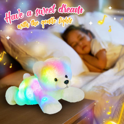 Glow Guards 14" Musical Light up Polar Bear Stuffed Animal,LED Singing Soft Plush Toy with Rainbow
