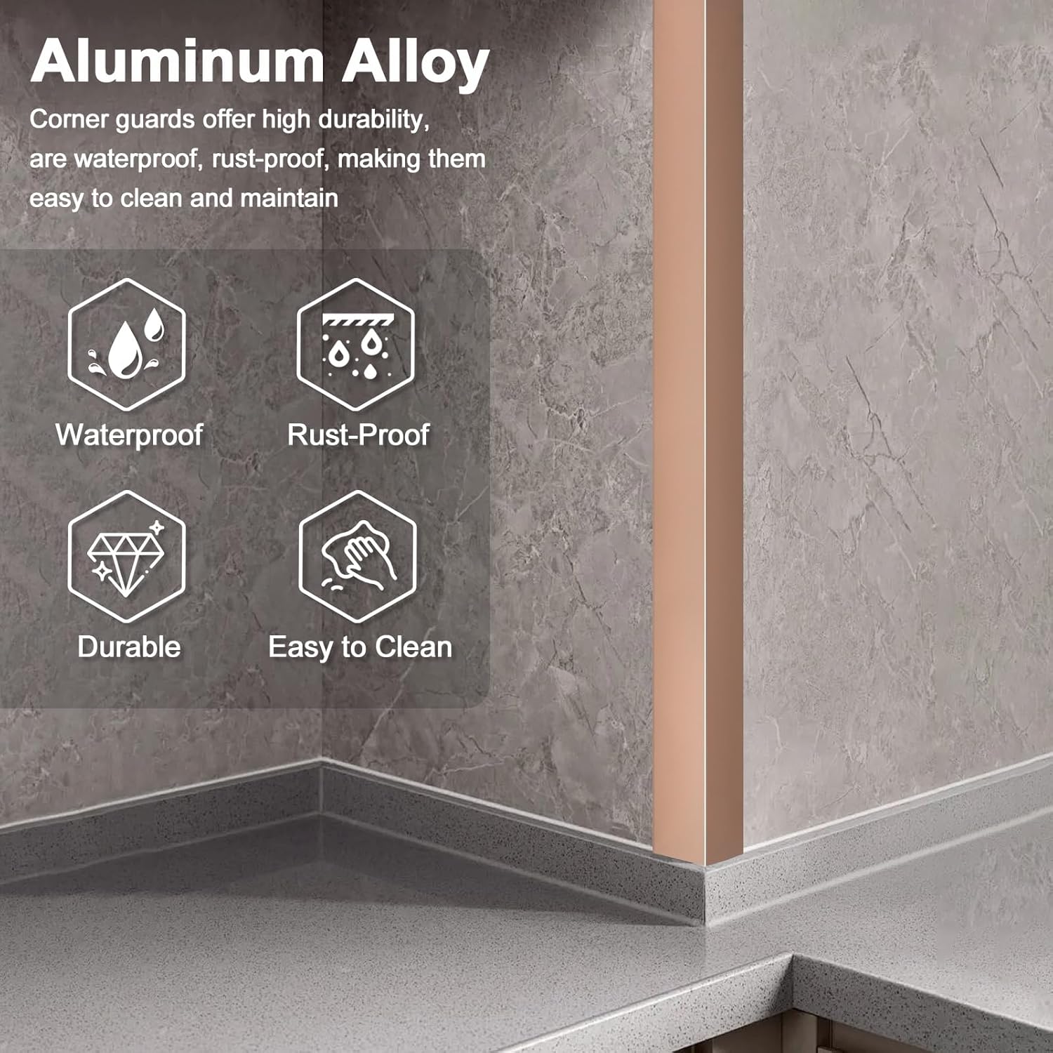 4PCS 45" Aluminum Metal Corner Protectors, Self Adhesive Corner Guards, Metal Wall Edge Protector
