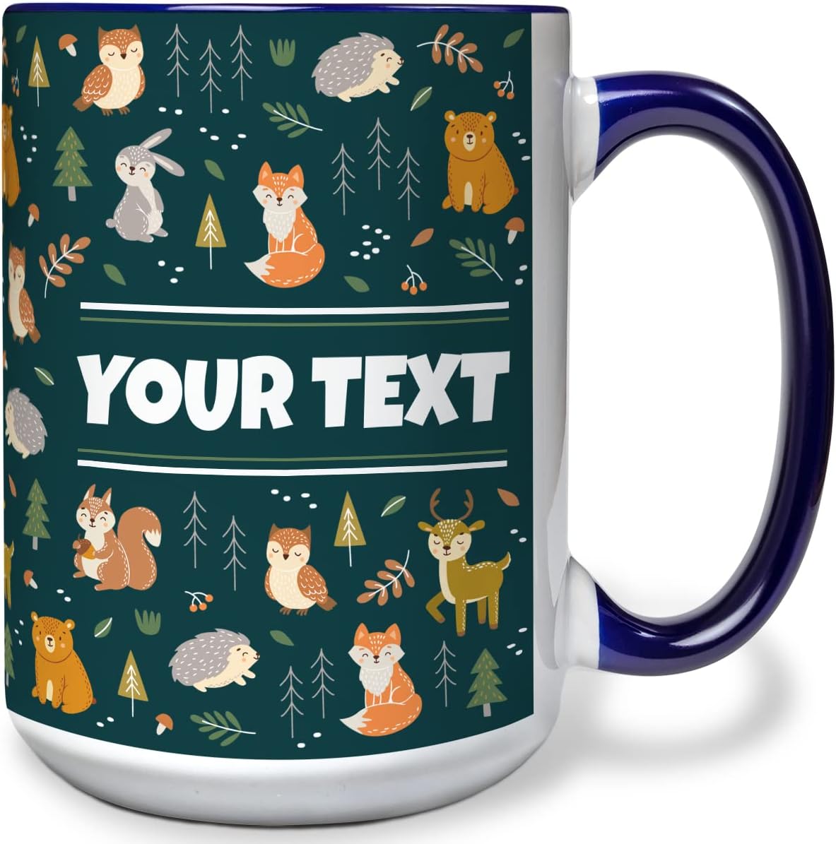 Personalized Mug for Kids - Woodland Animals - Custom Name/Text, Ceramic Hot Chocolate/Cocoa/Coffee