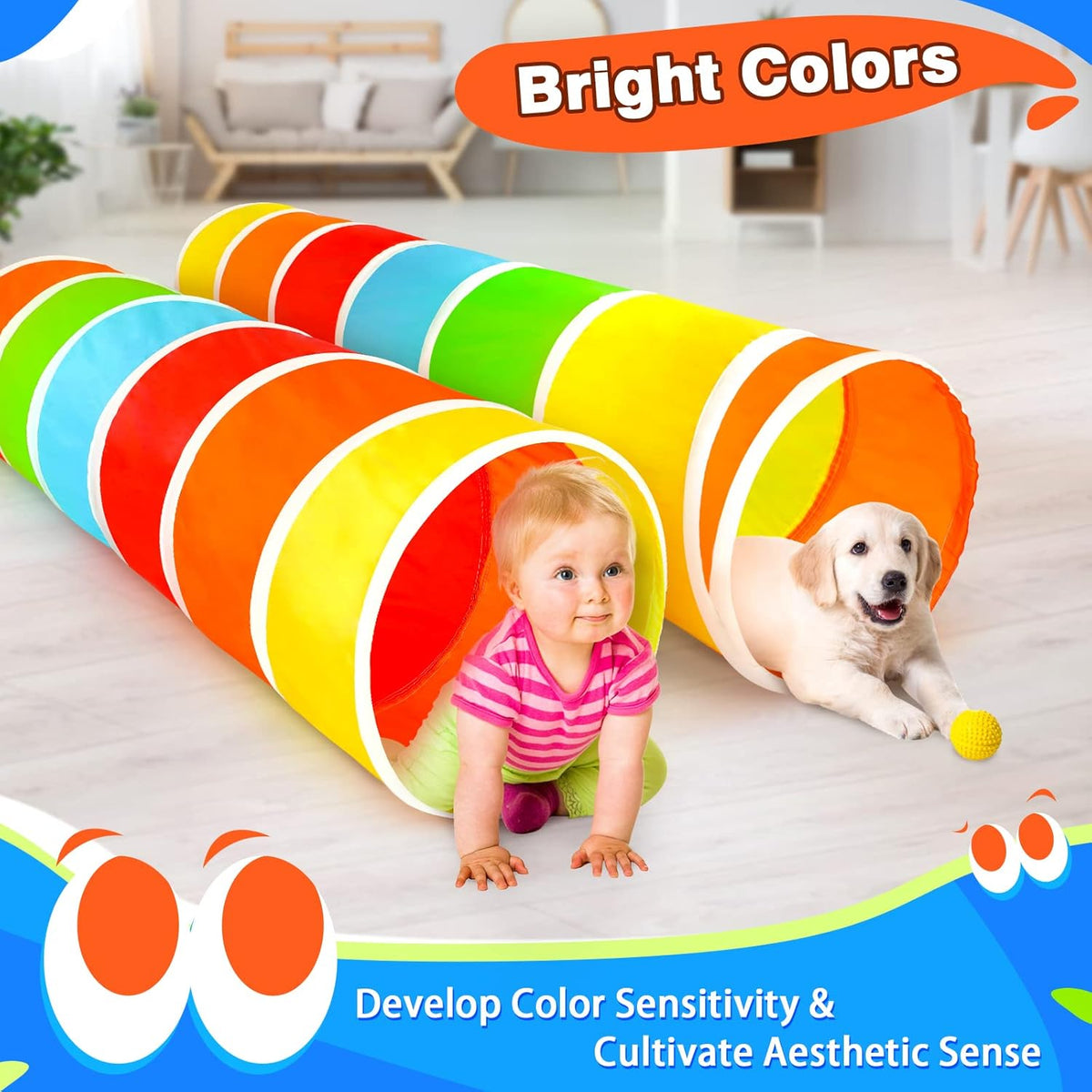Kids Play Tunnel Tent for Toddlers, Colorful Pop Up Crawl Tunnel Toy for Baby or Pet with