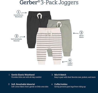 Gerber Baby Boys' Toddler 3-Pack Jogger Pants