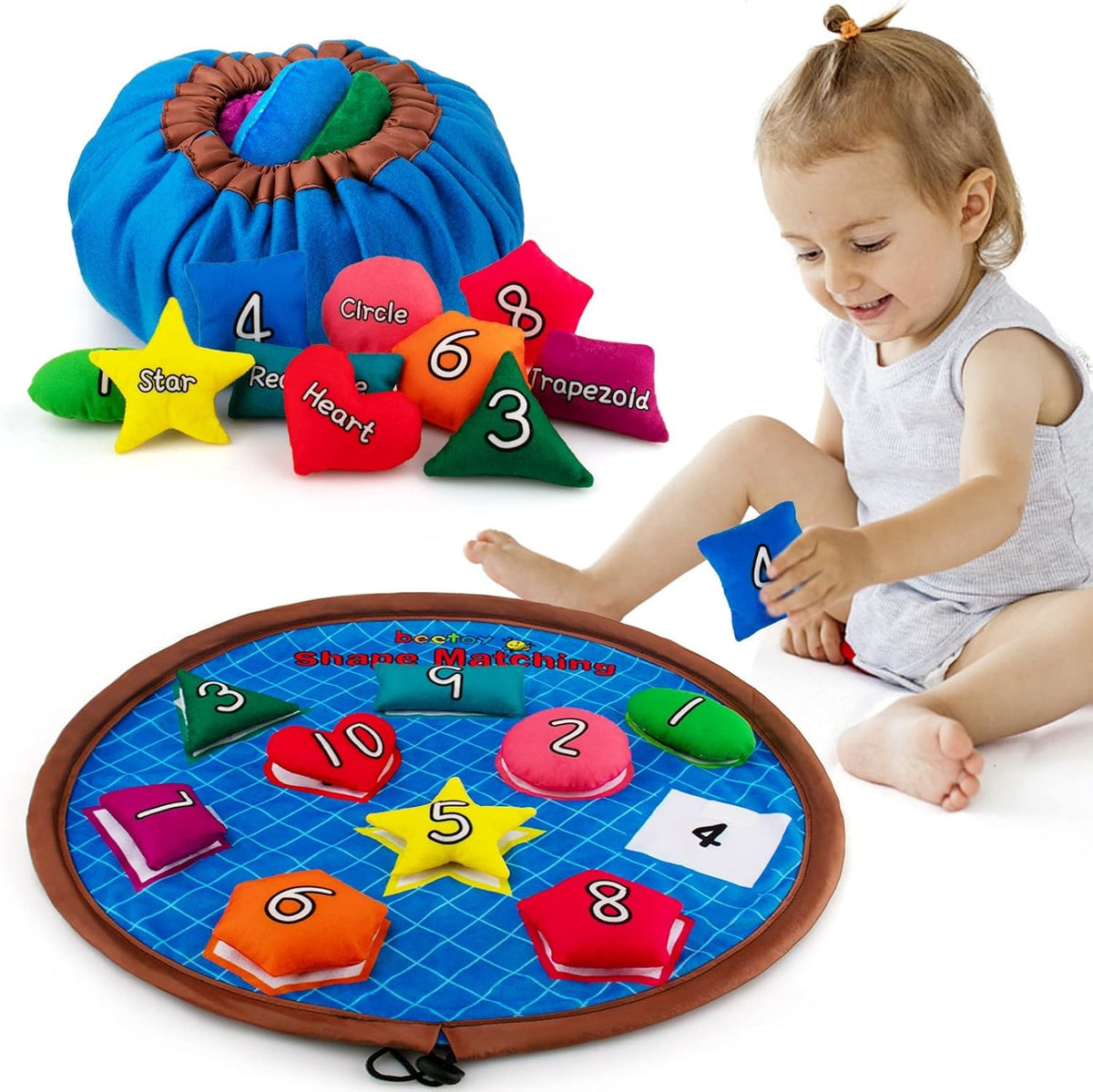 beetoy Shapes Bean Bags Matching Game - Toddler Preschool Learning Activities Memory for Numbers