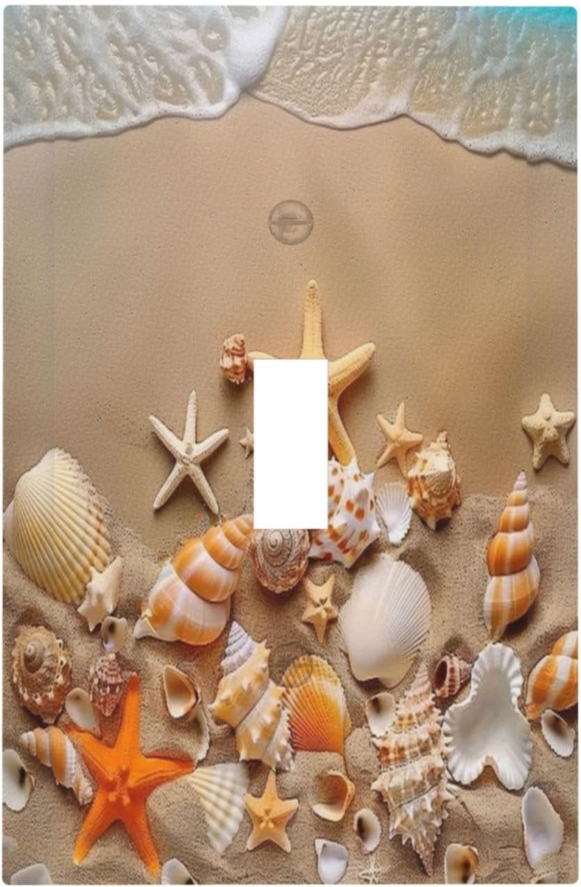 Decorative Switch Covers Plate Beachy Sea Ocean Seashell Starfish 1 Gang Wall Plate Unique Single