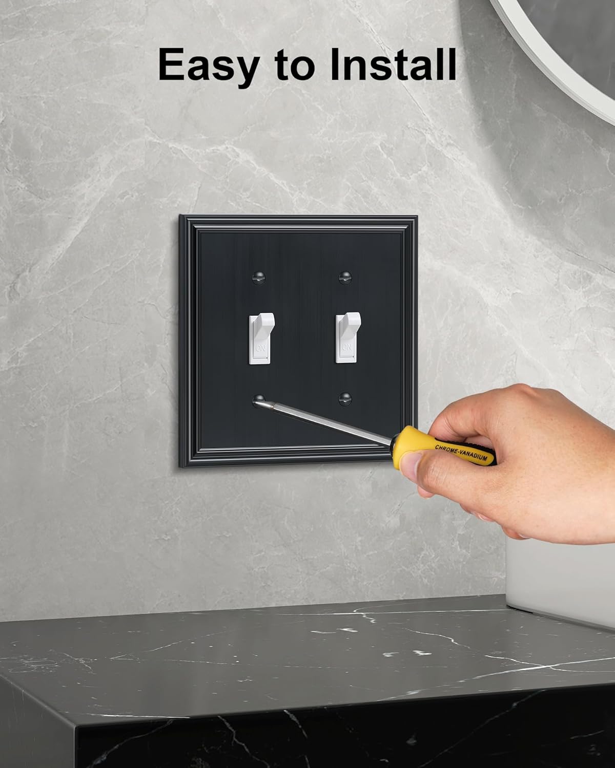 2-Pack Double Toggle Light Switch Cover Plate, Durable Solid Zinc Alloy Decorative Dual Switch