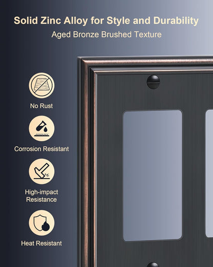 2-Pack Decorative Tripple Decorator Outlet Cover Plate, Durable Zinc Alloy Aged Bronze Wall Plates