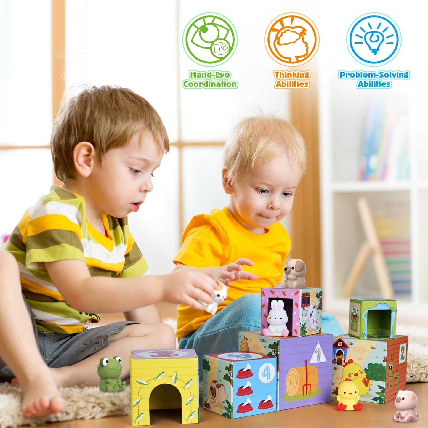 Toddler Farm Animal Sorting and Stacking Toys Gifts for 1-3 Year Olds