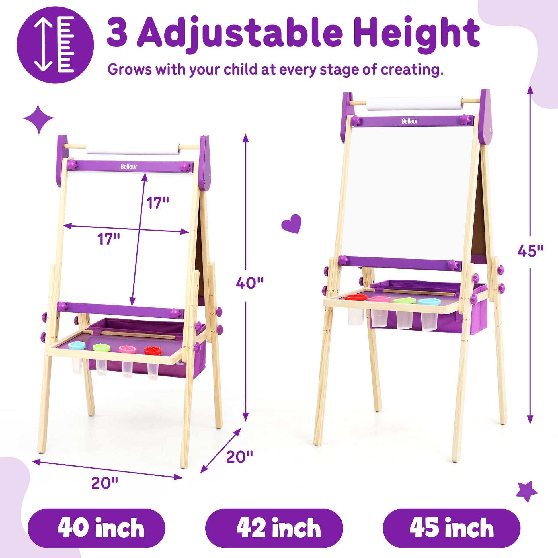 Belleur All-in-One Art Easel for Kids, Adjustable Double Sided Easel for Toddlers with Magnetic