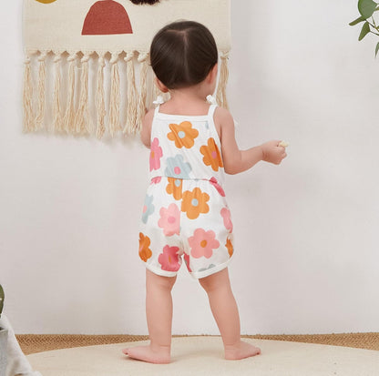 WZTYYDS Toddler Baby Girl Summer Clothes Floral Romper Tie-Up Strap Halter Jumpsuit Infant Summer