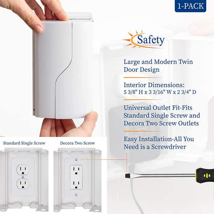 Safety Innovations Twin Door Baby Safety Outlet Cover Box for Babyproofing Outlets - More Interior