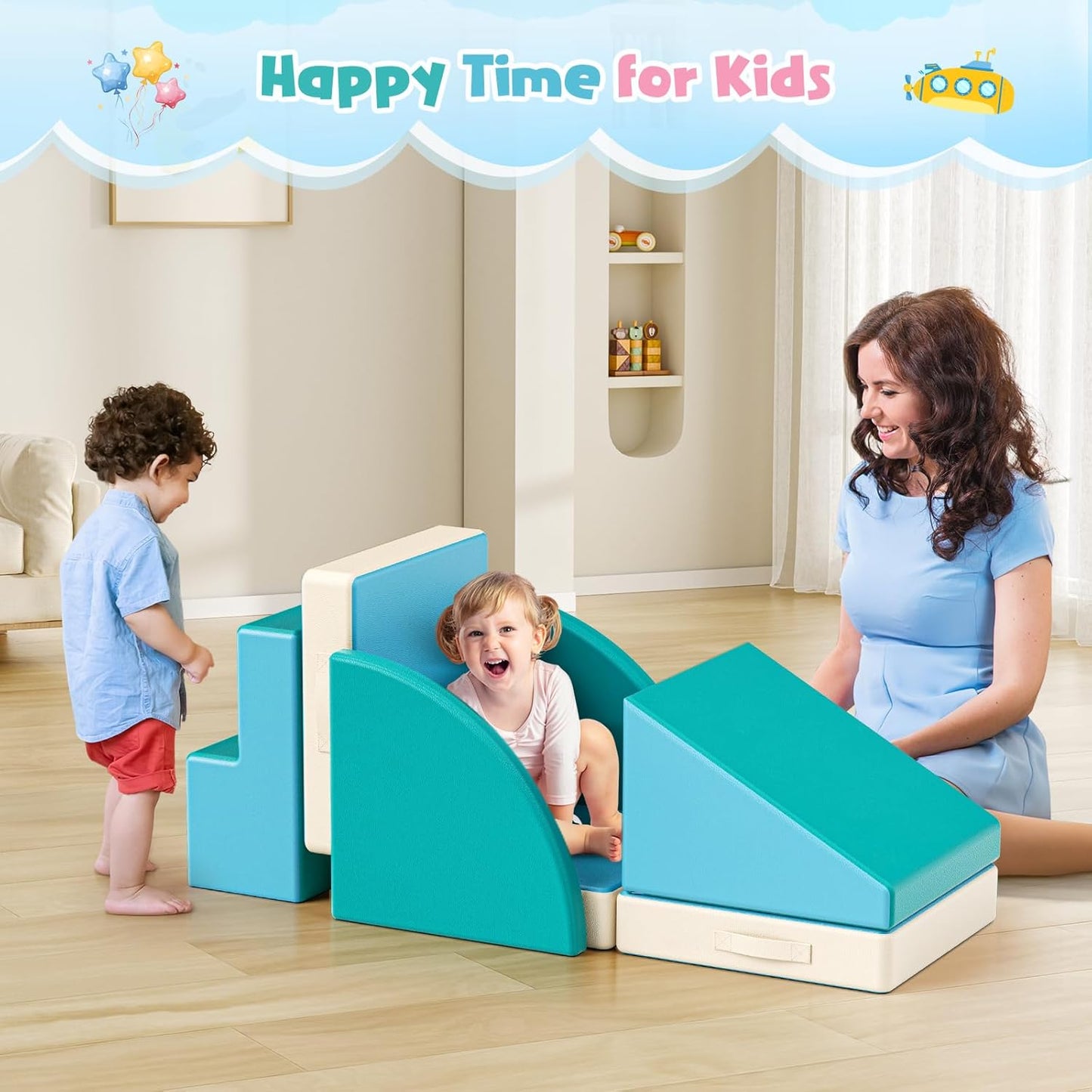 Lischwert Foam Climbing Blocks for Toddlers 1-3, 5pcs Foldable Soft Play Set with Crawling