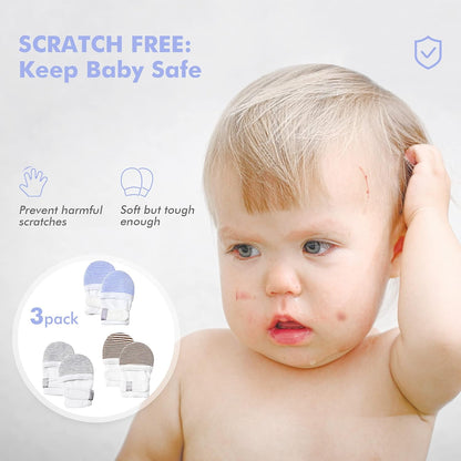 HAPIU Baby No Scratch Mittens Stay On, 100% Cotton Breathable, Adjustable Infant Gloves for Boys