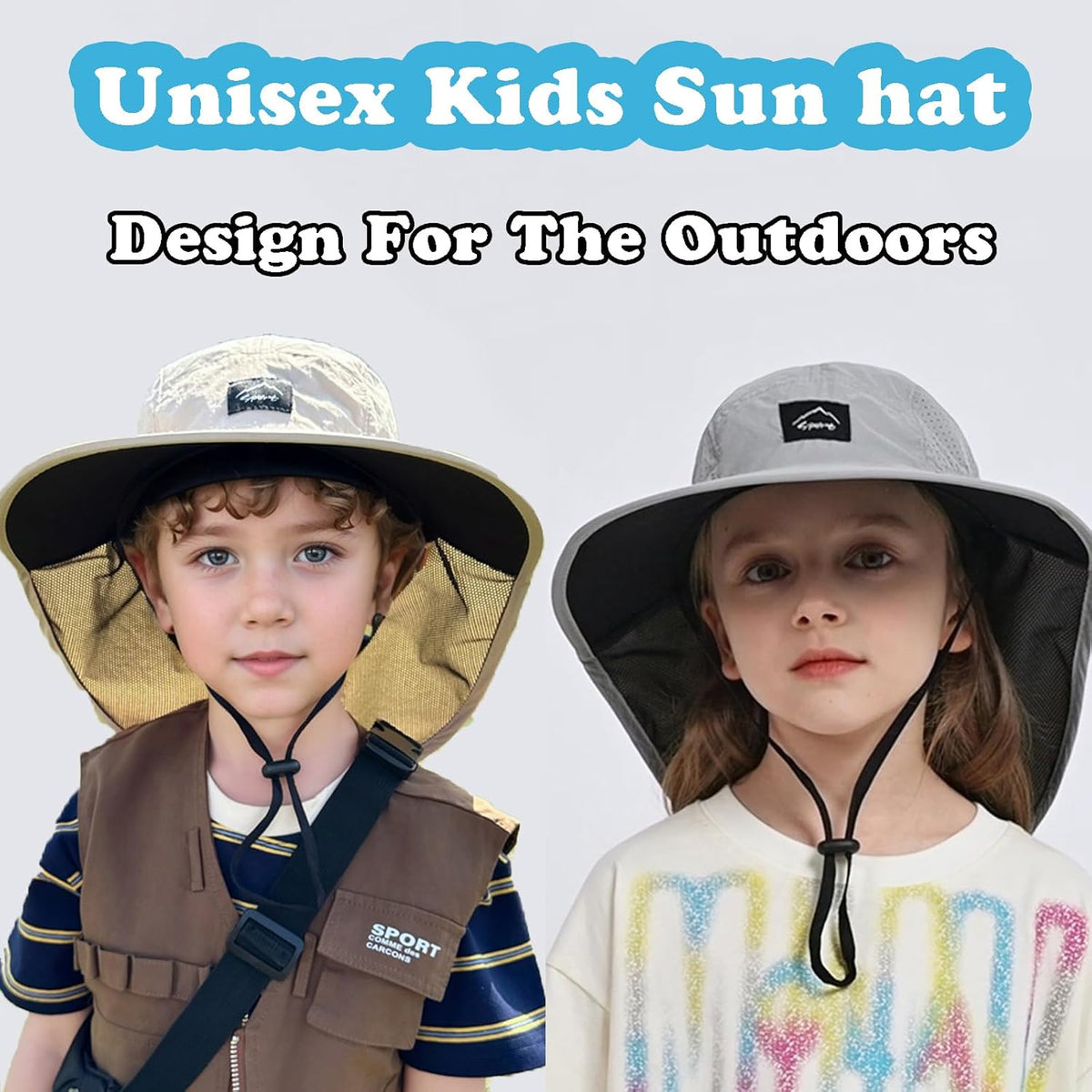 Outdoor Kids Sun Hat with Neck Flap UPF 50+ Quick Dry Beach Hats for Baby Boys Girls Age 2-12 Years