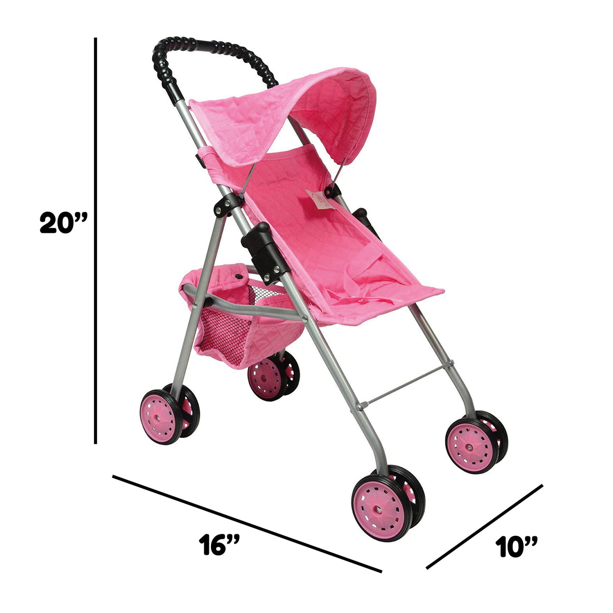 The New York Doll Collection My First Doll Stroller with Basket, Foldable Doll Stroller (Pink