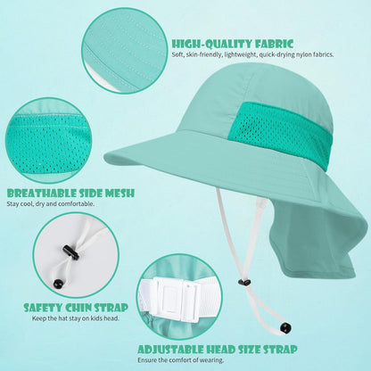 Toddler Baby Sun Hat Kids Summer UPF 50+ for Boys Girls Adjustable Beach Hats with Bucket Wide Brim