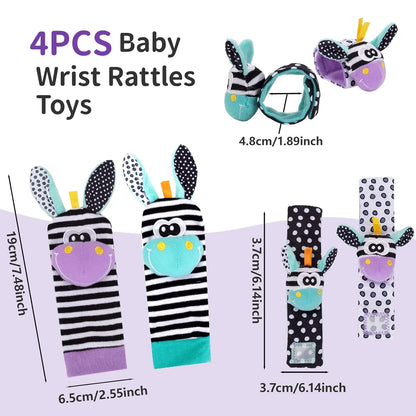 Wrist Rattles for Babies Rattle Socks Wrist Strap Rattles Set Cartoon Socks Cute Animal Baby