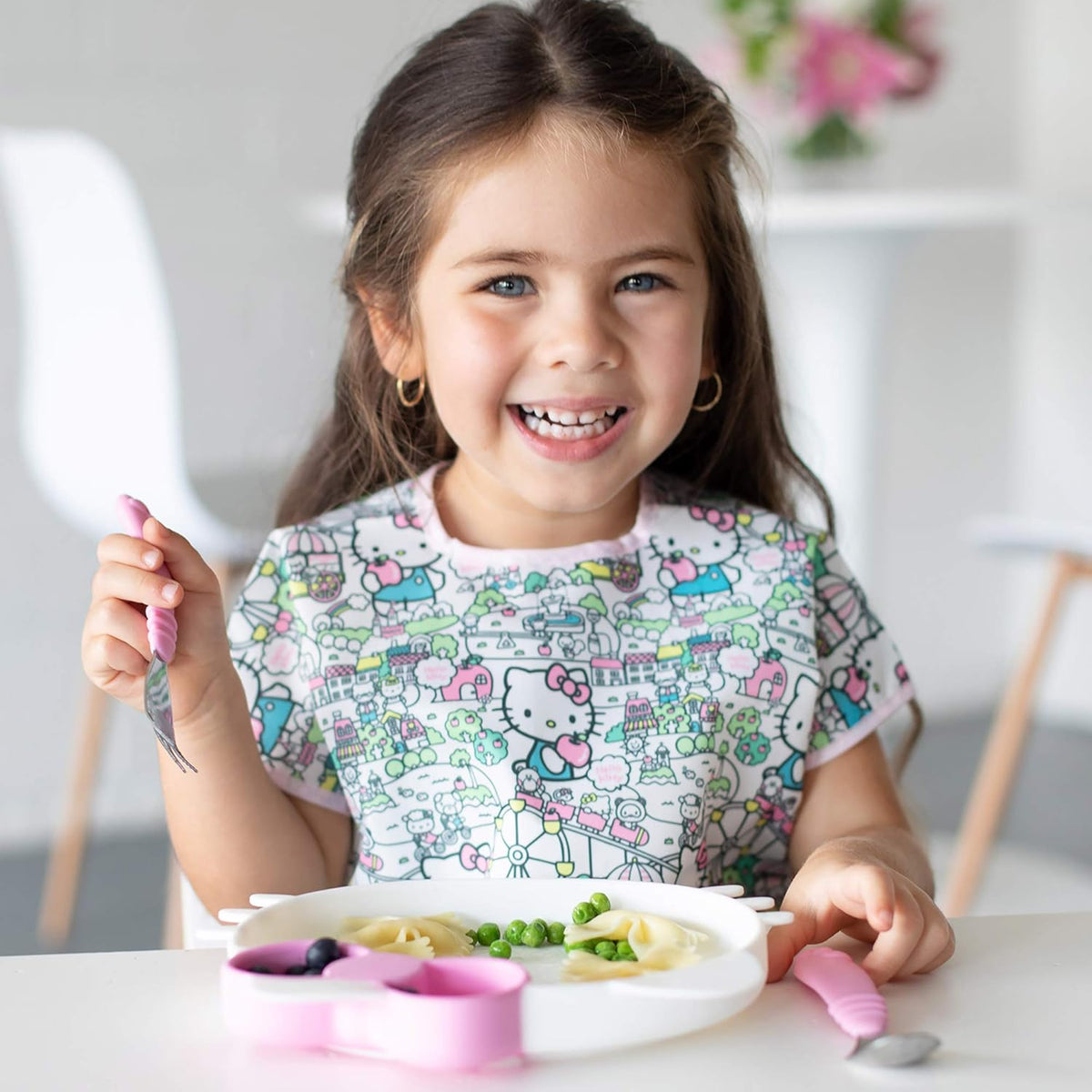 Bumkins Toddler Utensils, Kids Size Fork and Spoon Set, Silicone and Stainless-Steel Training