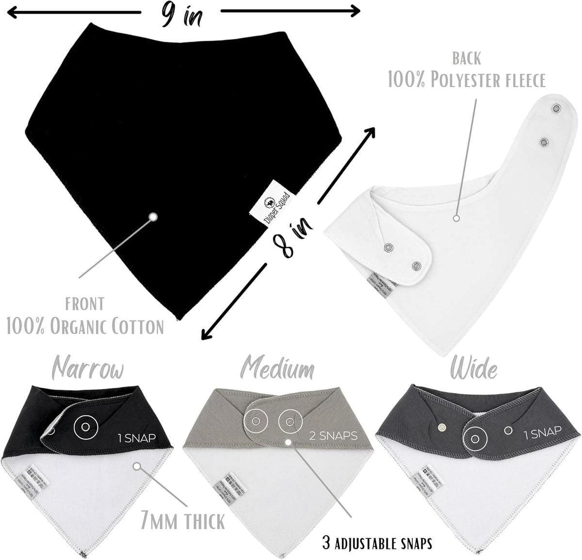 DiaperSquad's Baby Bibs for Drooling and Teething, Bibs for Boys, Baby Girl - Solid Cotton Baby