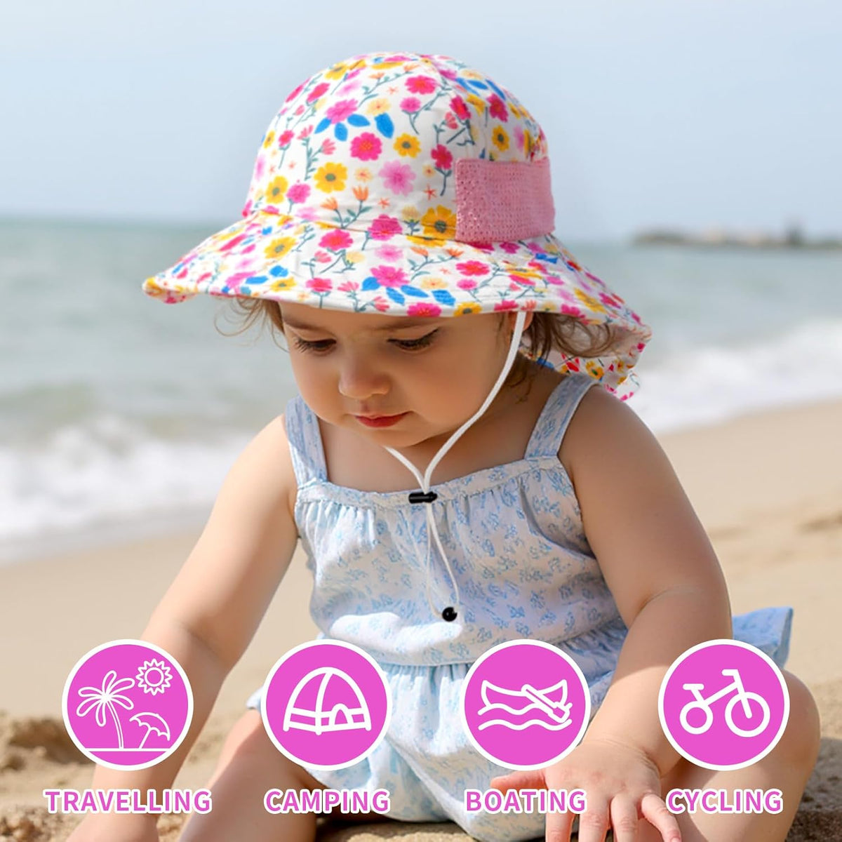 Toddler Baby Sun Hat Kids Summer UPF 50+ for Boys Girls Adjustable Beach Hats with Bucket Wide Brim