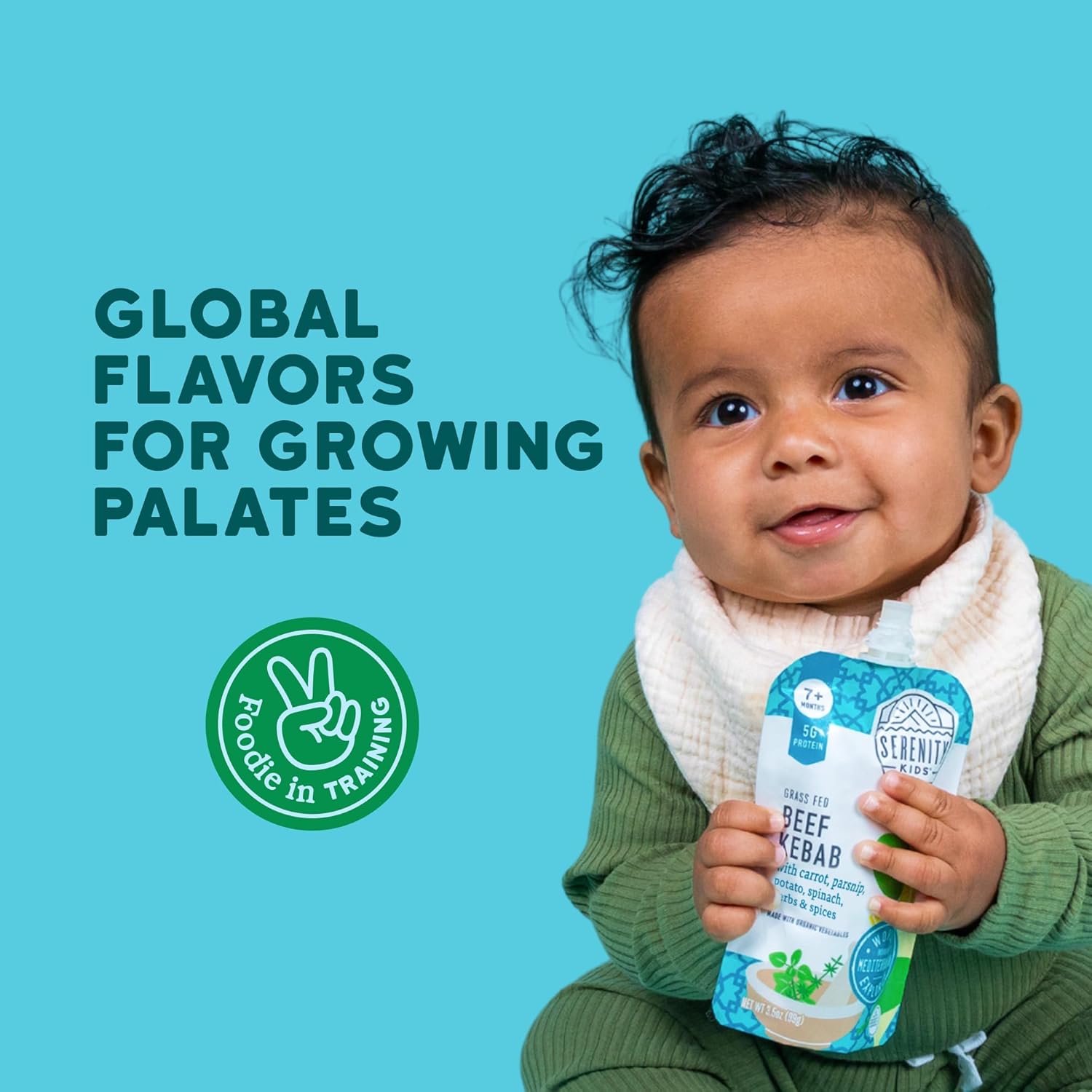 Serenity Kids 7+ Months World Explorers Beef Kebab Baby Food Pouches - Grass-Fed Beef & Organic