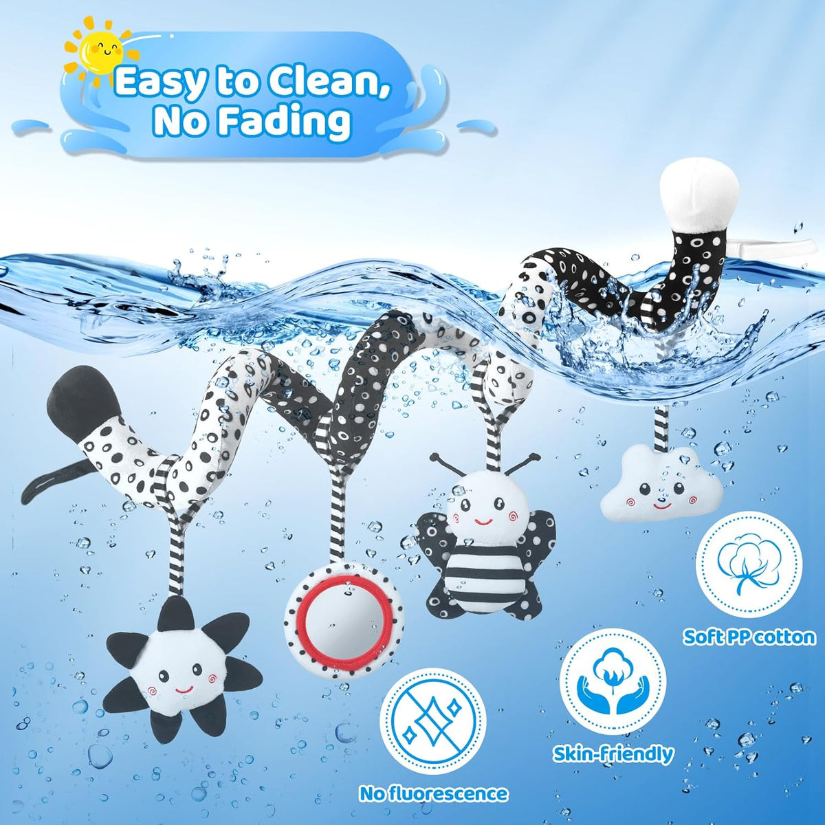 Car Seat Toys Hanging and Stroller Toys for Babies 0-6 Months，High Contrast Baby Toys for Newborn 0