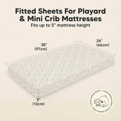 2-Pack Mini Crib Sheets Fitted - 38x26 Pack N Play Sheets for Pack and Play Mattress, Organic