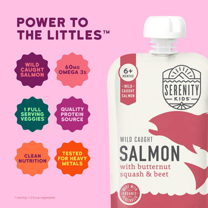 Serenity Kids 6+ Month Salmon Baby Food Pouches - BPA-Free Wild Caught Salmon & Organic Butternut