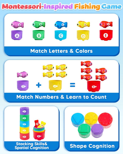 Montessori Toys for 1 Year Old, Toddler Fishing Game with Stacking Cups, Learning Educational Toys