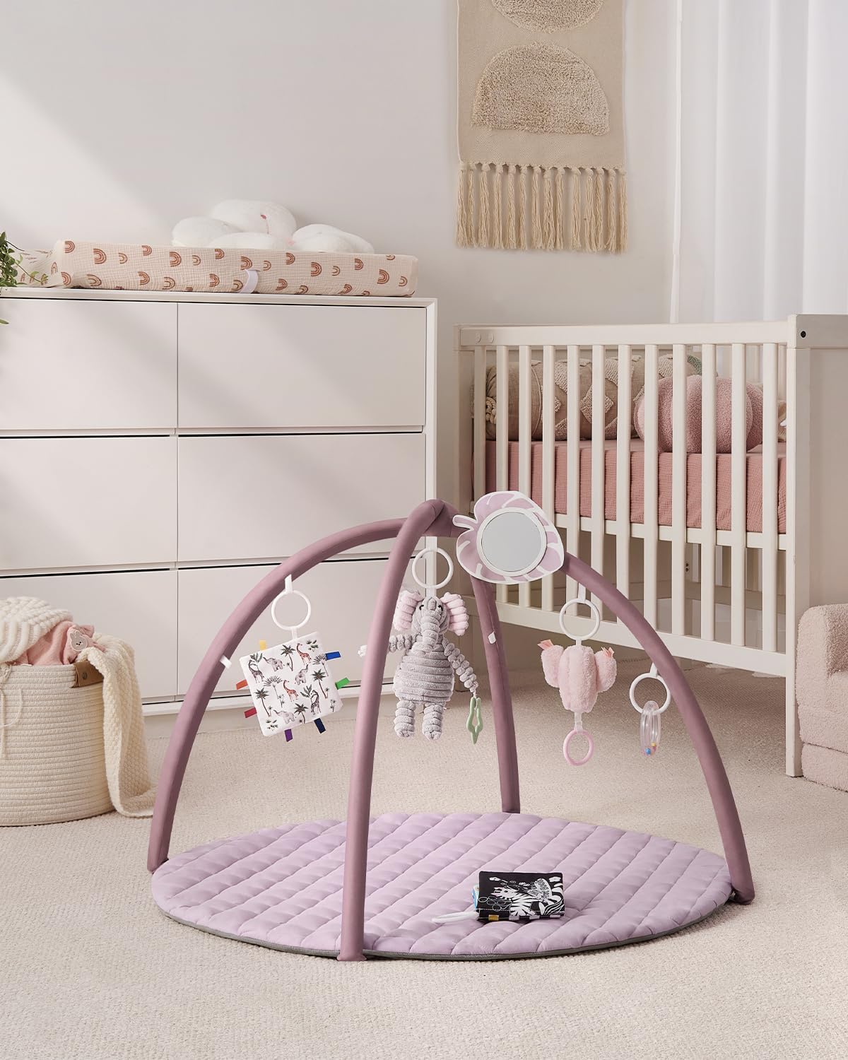 Blissful Diary Baby Play Gym Mat, Tummy Time Activity Mat with 6 Detachable Toys for Stage-Based