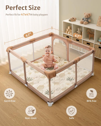 Blissful Diary Baby Play Mat, 47x47 Infant Play Mat for Playpen, Thicken Foam Cushioned Baby Mat