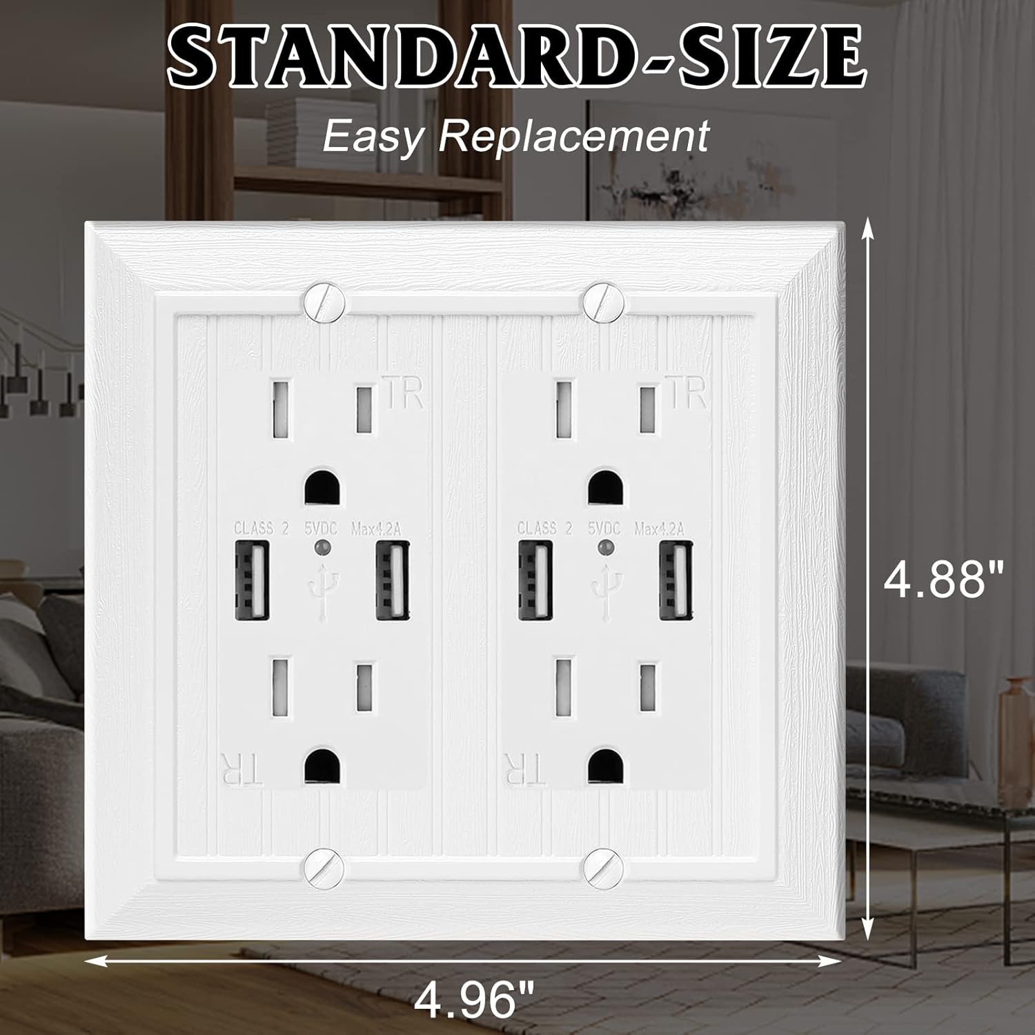 Modern Decorative Wall Plate Switch Plate Outlet Cover, Vintage Retro Wood Grain Design (Double