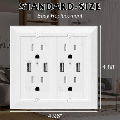 Modern Decorative Wall Plate Switch Plate Outlet Cover, Vintage Retro Wood Grain Design (Double
