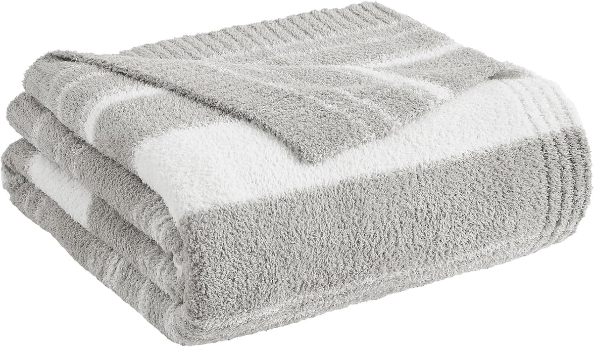 WRENGONGE Light Grey Throw Blanket, 50x70 Soft Cozy Striped Throw Blankets for Couch, Sofa, Bed